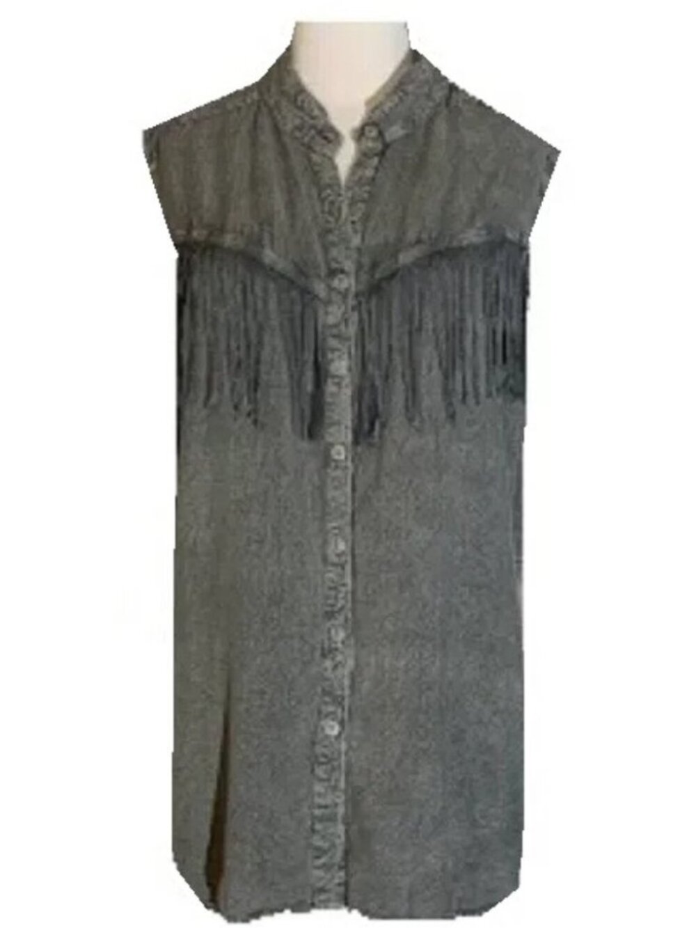 Lola P Sleeveless Fringe Button Up Tunic Top